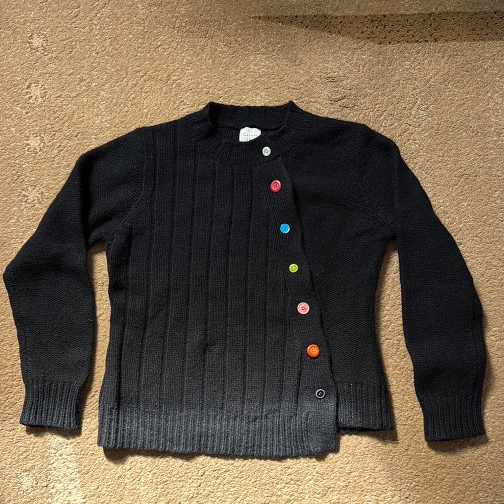 Garnet Hill Black and Red Cardigan Sweater with Knit Texture